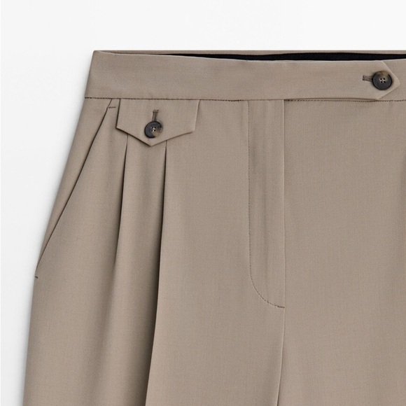 NWT. Massimo Dutti Mink Wool/Viscose Blend Flap Detail Trousers. Size 6/EUR 38. - Picture 8 of 12